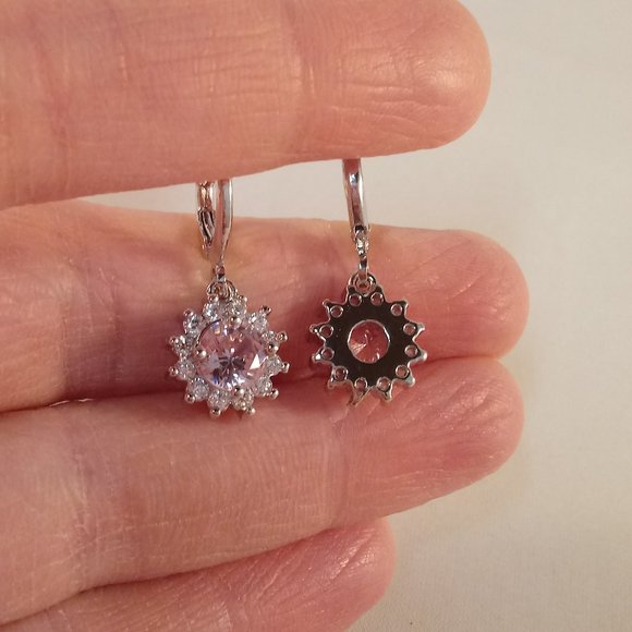 18K White Gold Filled Flower Pink Diamond Zircon Dangle Earrings .84ctw Gorgeous - Picture 3 of 3
